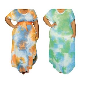 Blue and Orange Tie Dye Surprise Maxi Dress